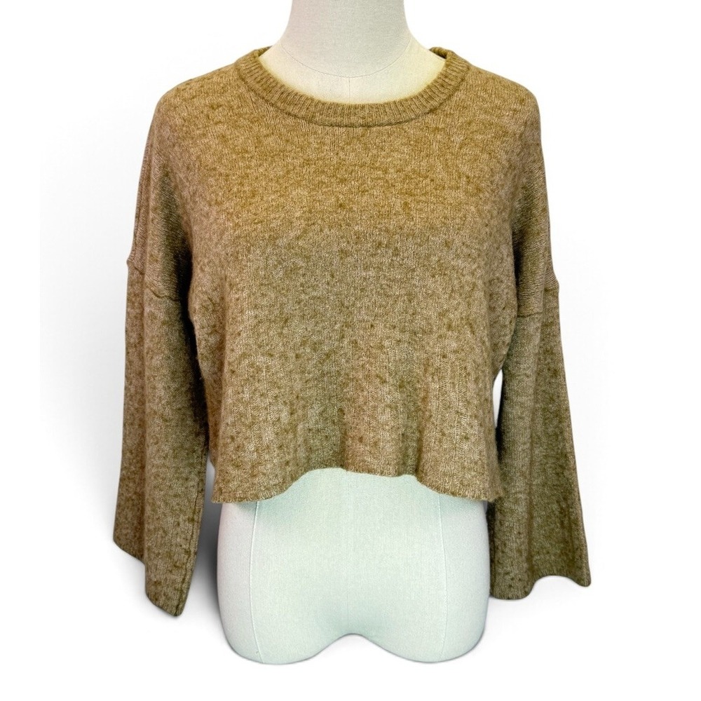 Madewell Ayres Wide-Sleeve Cropped Pullover Tan Wool Blend Sweater Women Size XL